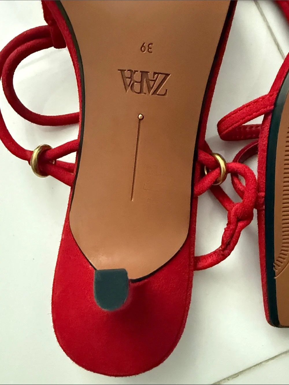 ZARA Red Strappy Square-Toe Wrap Sandals - Picture 5 of 8